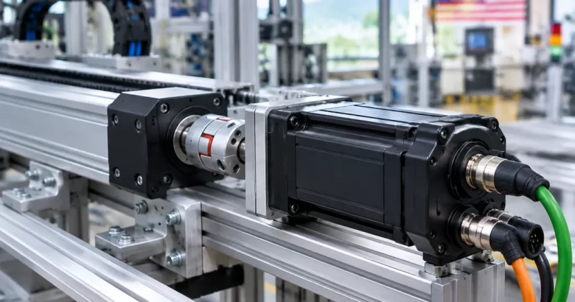 Servo motor installed on an automation axis for packaging or pick-and-place equipment